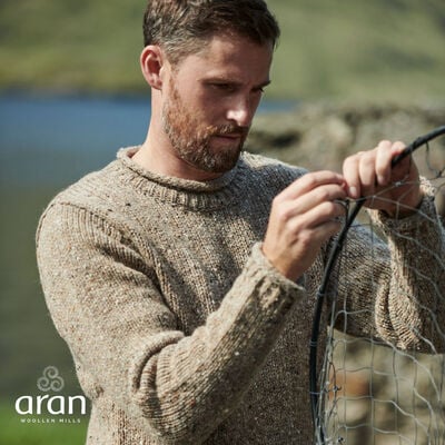 Roll Crew Neck Mens Sweater Oatmeal